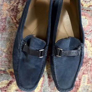 Hugo Boss Blue Suede Loafers with Horse-Bit Detail
